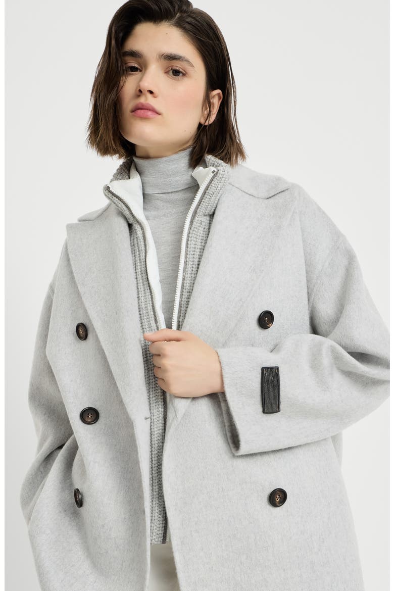 Cashmere double beaver cloth pea coat with precious patch, Alternate, color, Light Grey