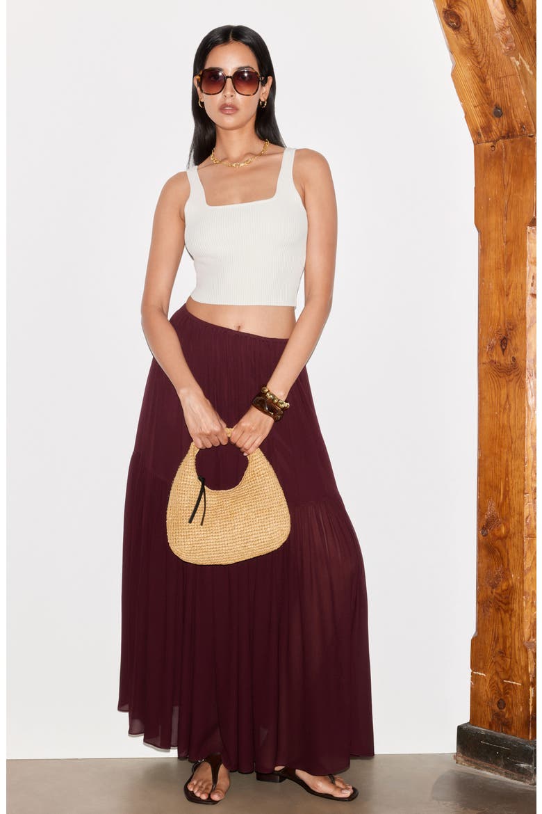 Tiered Chiffon Maxi Skirt, Alternate, color, RED DARK