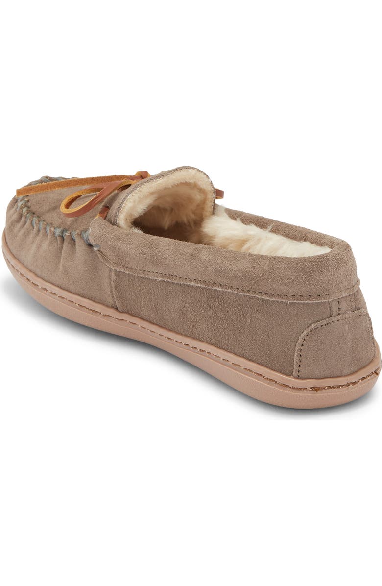 Minnetonka Suede Faux Fur Slipper, Alternate, color, Gray