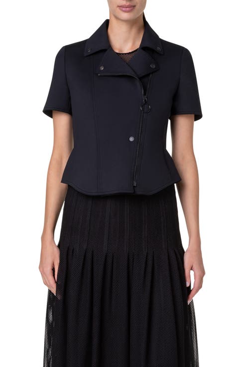 Peplum Short Sleeve Spacer Knit Biker Jacket