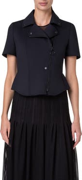 Akris punto Peplum Short Sleeve Spacer Knit Biker Jacket