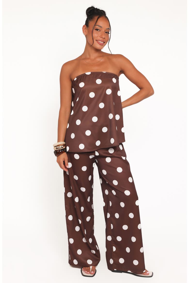 Brielle Polka Dot Strapless Top & Pants Set, Alternate, color, BROWN POLKA DOT