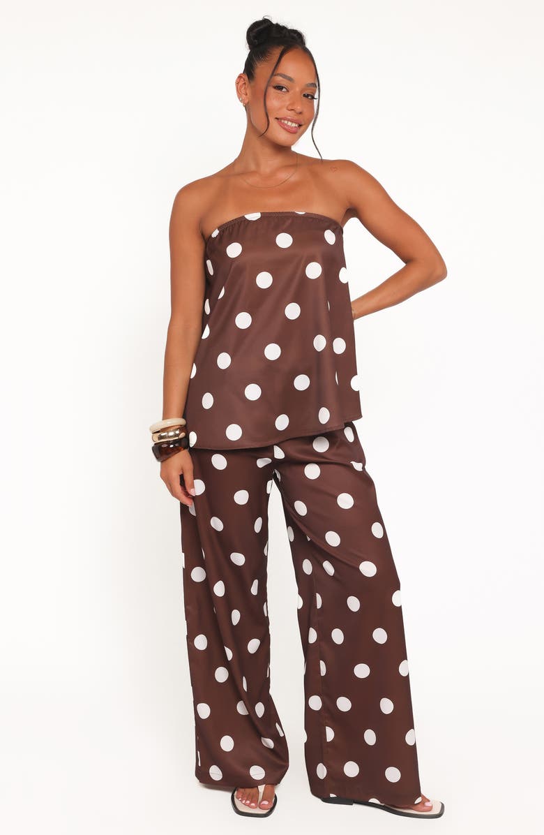 Petal & Pup Brielle Polka Dot Strapless Top & Pants Set, Alternate, color, Brown Polka Dot