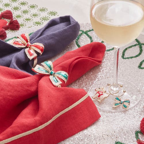 Joanna Buchanan Gold-tone Trim Linen Dinner Napkins, Set Of 2 In Red