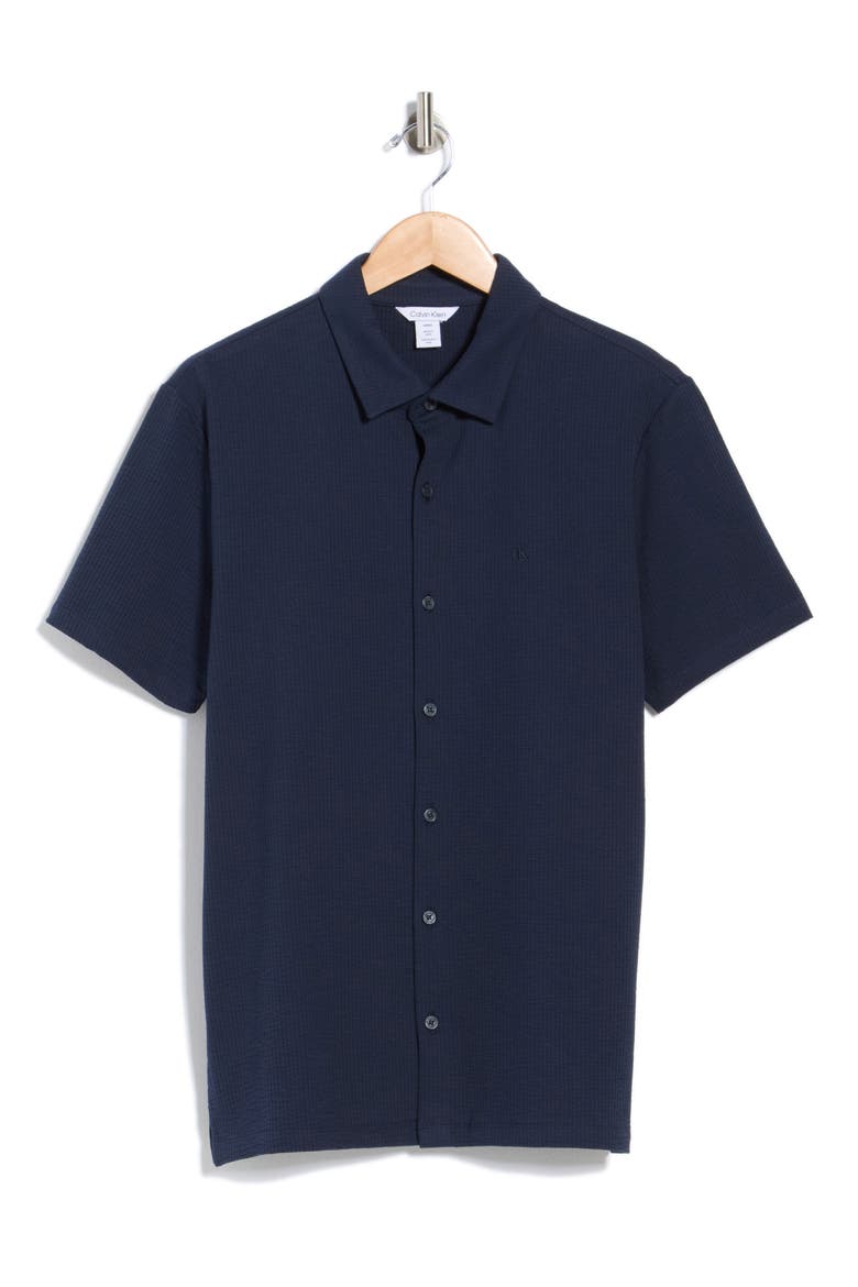 Seersucker Button Front Polo, Main, color, DARK SAPPHIRE