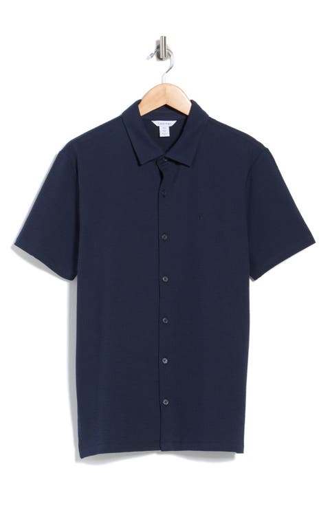Calvin Klein Seersucker Button Front Polo