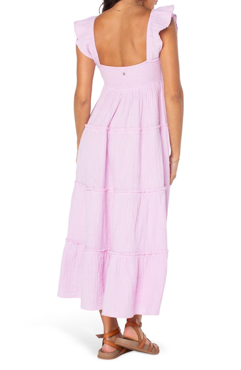 Roxy Palmy Days Tiered Cotton Midi Dress, Alternate, color, Orchid Bouquet Solid