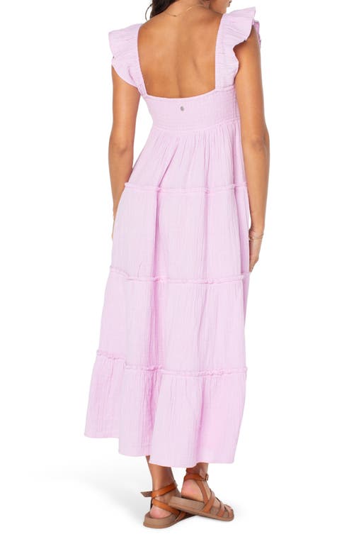 Roxy Palmy Days Tiered Cotton Midi Dress In Orchid Bouquet Solid