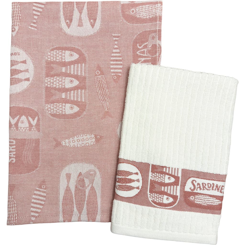 Anaya Simply Sardines Kitchen Towels In Sangria Red