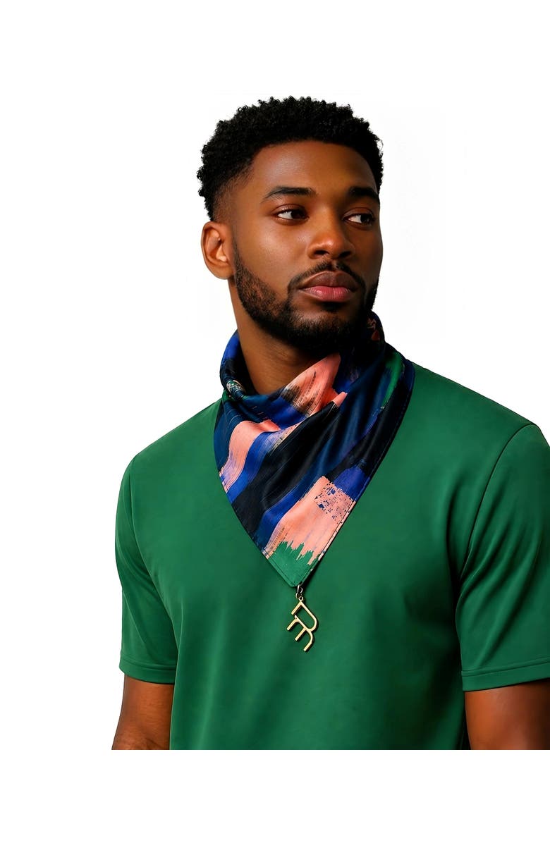 Dai Moda Zion Print Versa Scarf with logo hardware, Alternate, color, Navy Blue