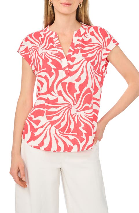 Split Neck Cap Sleeve Top