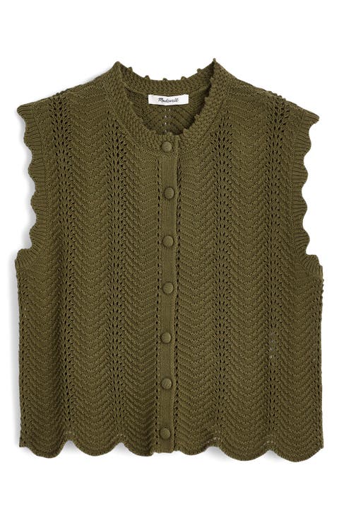 Wavy Knit Button-Up Shell