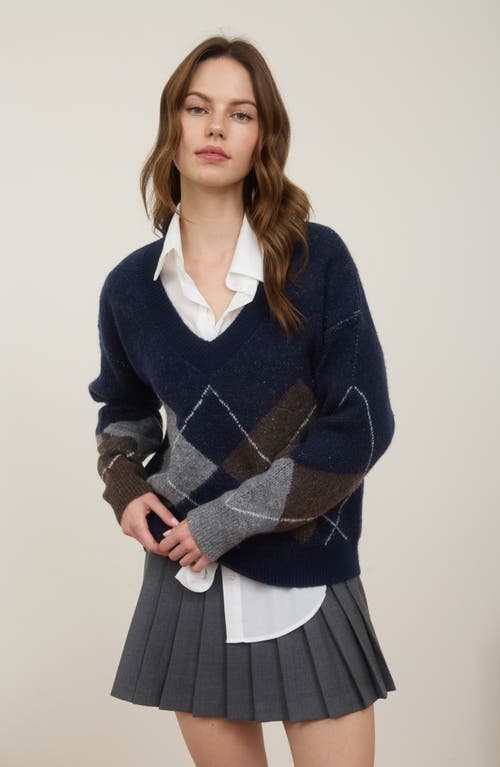 Blu Pepper Argyle V-neck Pullover Sweater In Blue