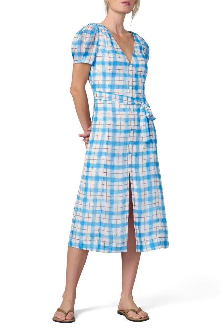 The Halle Button Front Midi Dress, Main, color, BLUE/ RUST CHECK
