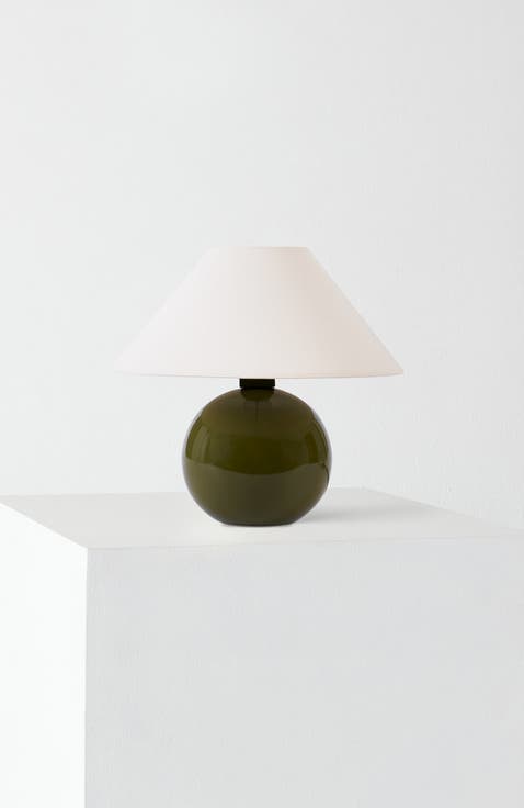 Fiona 11" Round Ceramic Coastal LED Bedside Table Lamp with Classic Empire Shade