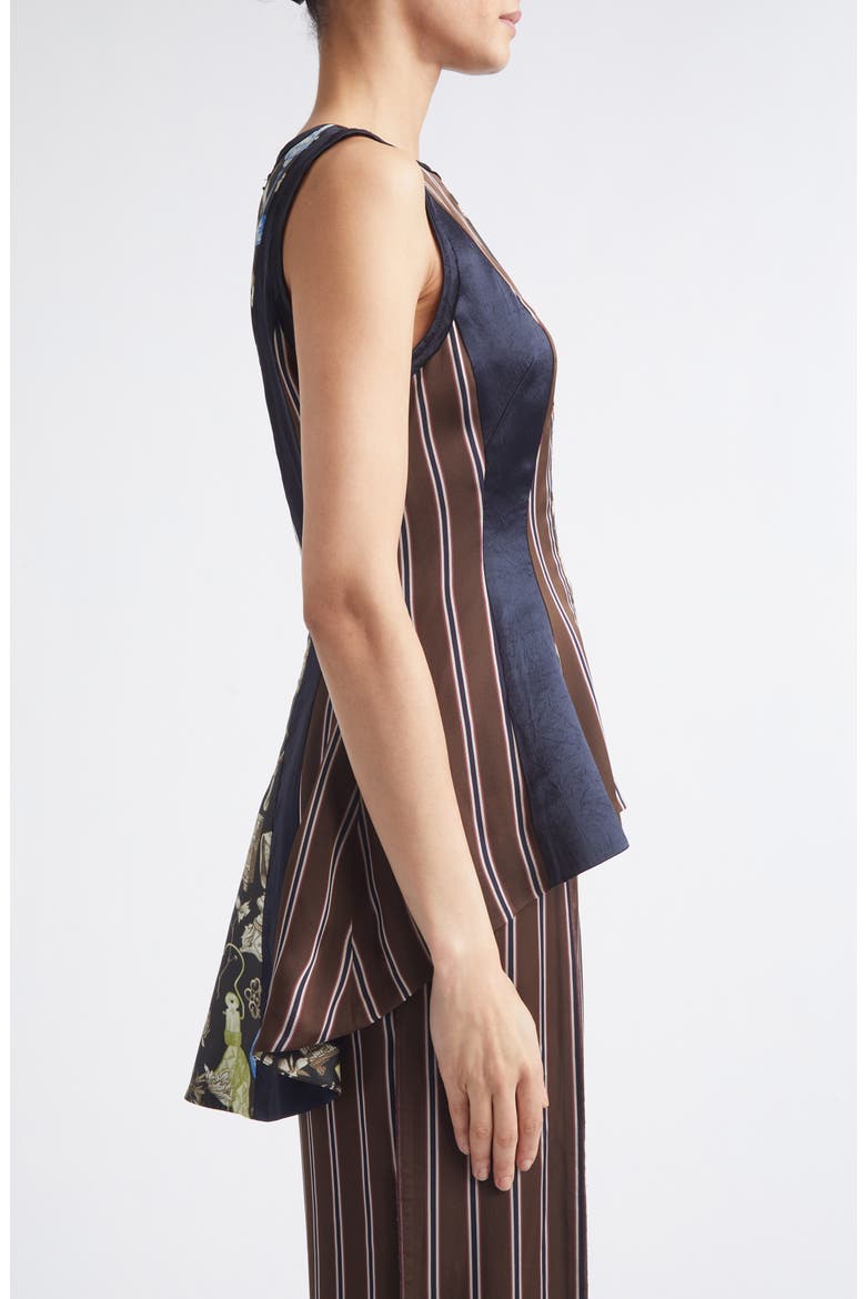 Mixed Media Paneled Silk Top, Alternate, color, DEEP NAVY MULTI
