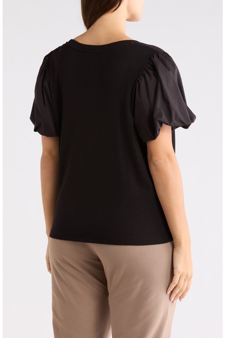 Crewneck Puff Sleeve Top, Alternate, color, BLACK