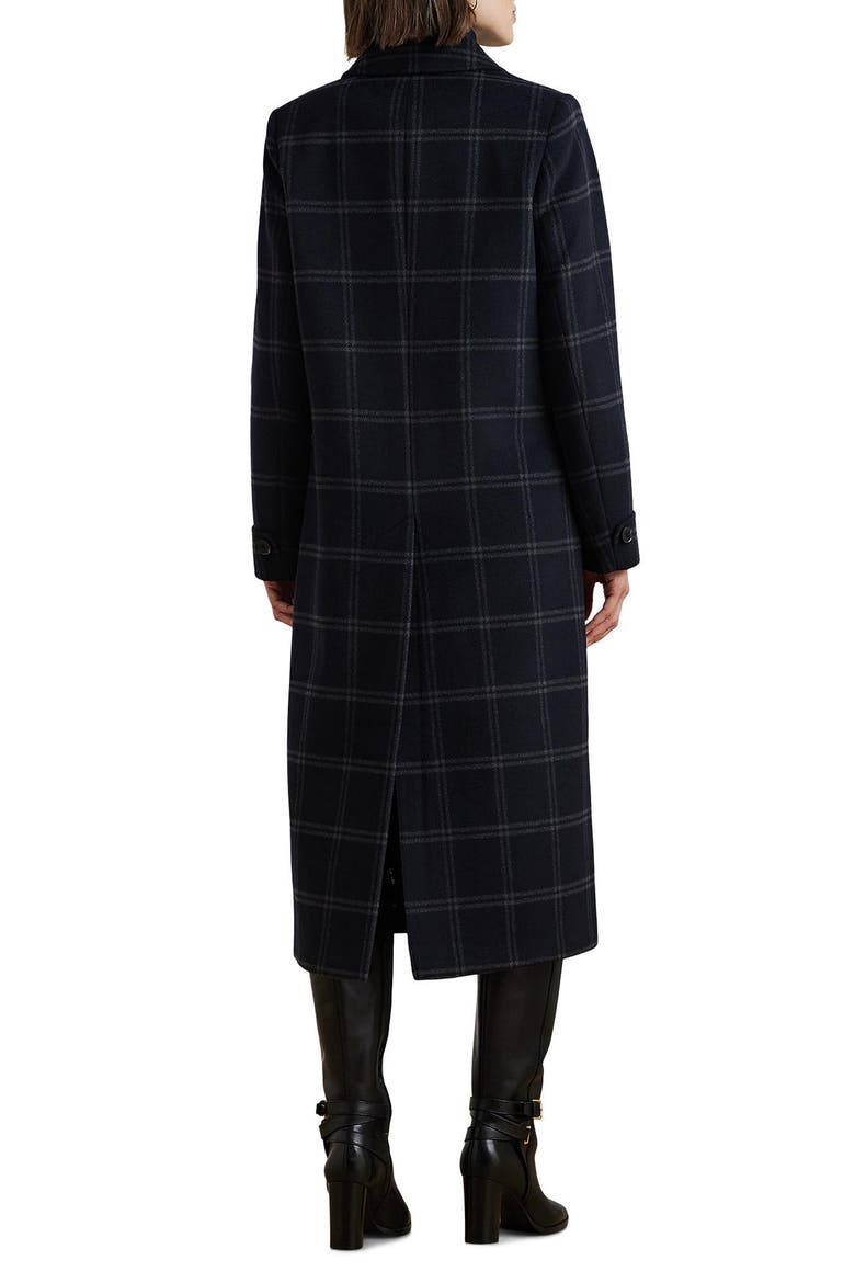 Windowpane Plaid Longline Wool Blend Reefer Coat, Alternate, color, NAVY BLUE/ GREY WINDOWPANE