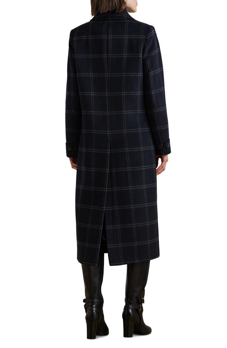 Lauren Ralph Lauren Windowpane Plaid Longline Wool Blend Reefer Coat, Alternate, color, 