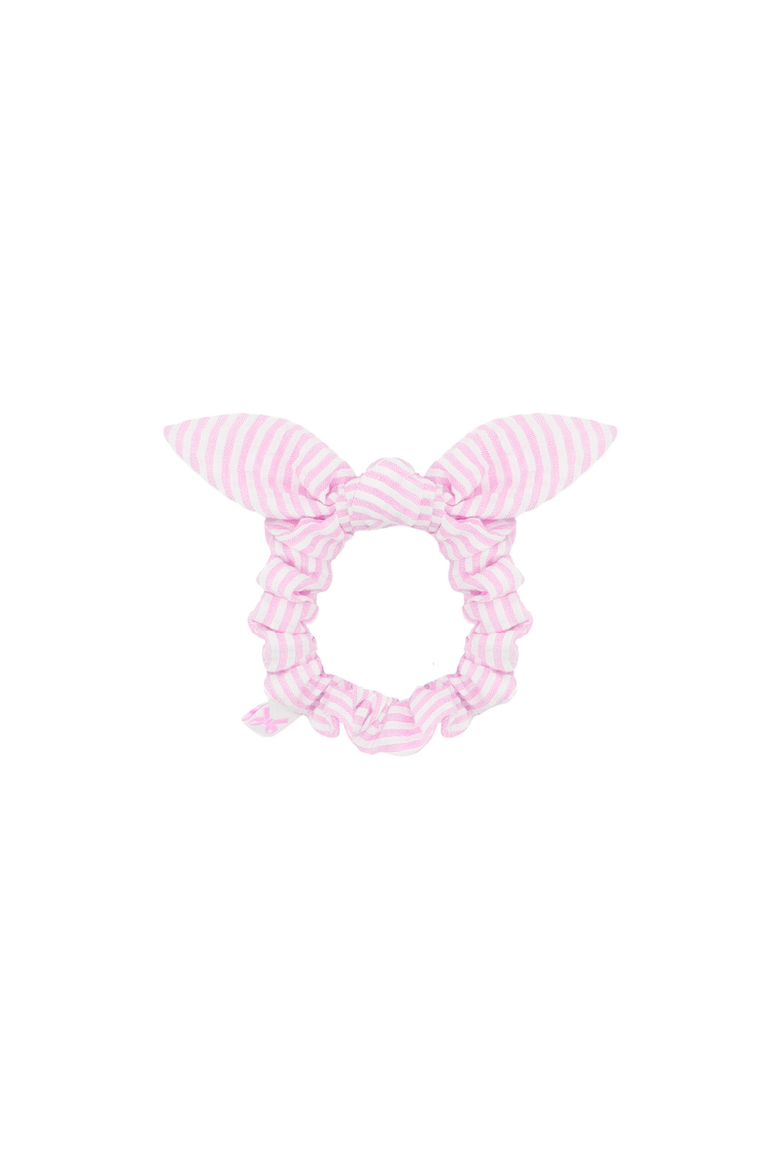 Seersucker Bow Scrunchie, Main, color, Pink/White
