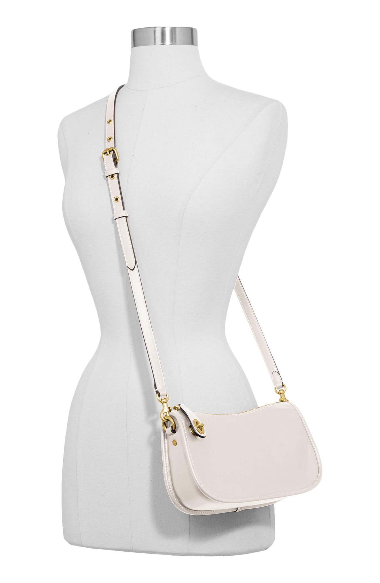 Swinger Convertible Leather Crossbody Bag, Alternate, color, BRASS/ CHALK