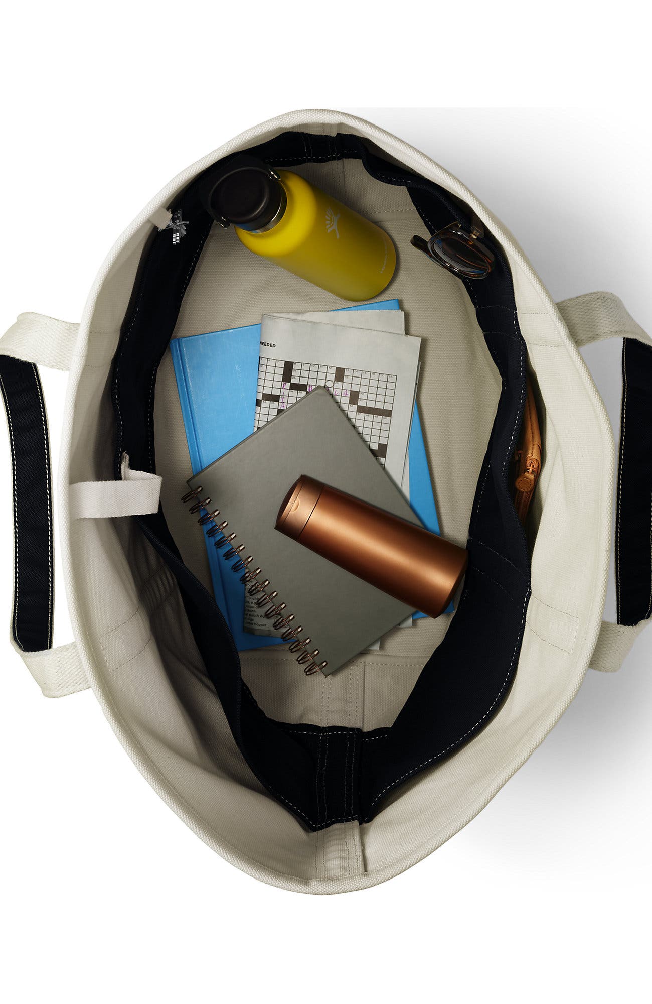 Lands' End Open Top Canvas Tote Bag, Alternate, color, Natural/Black