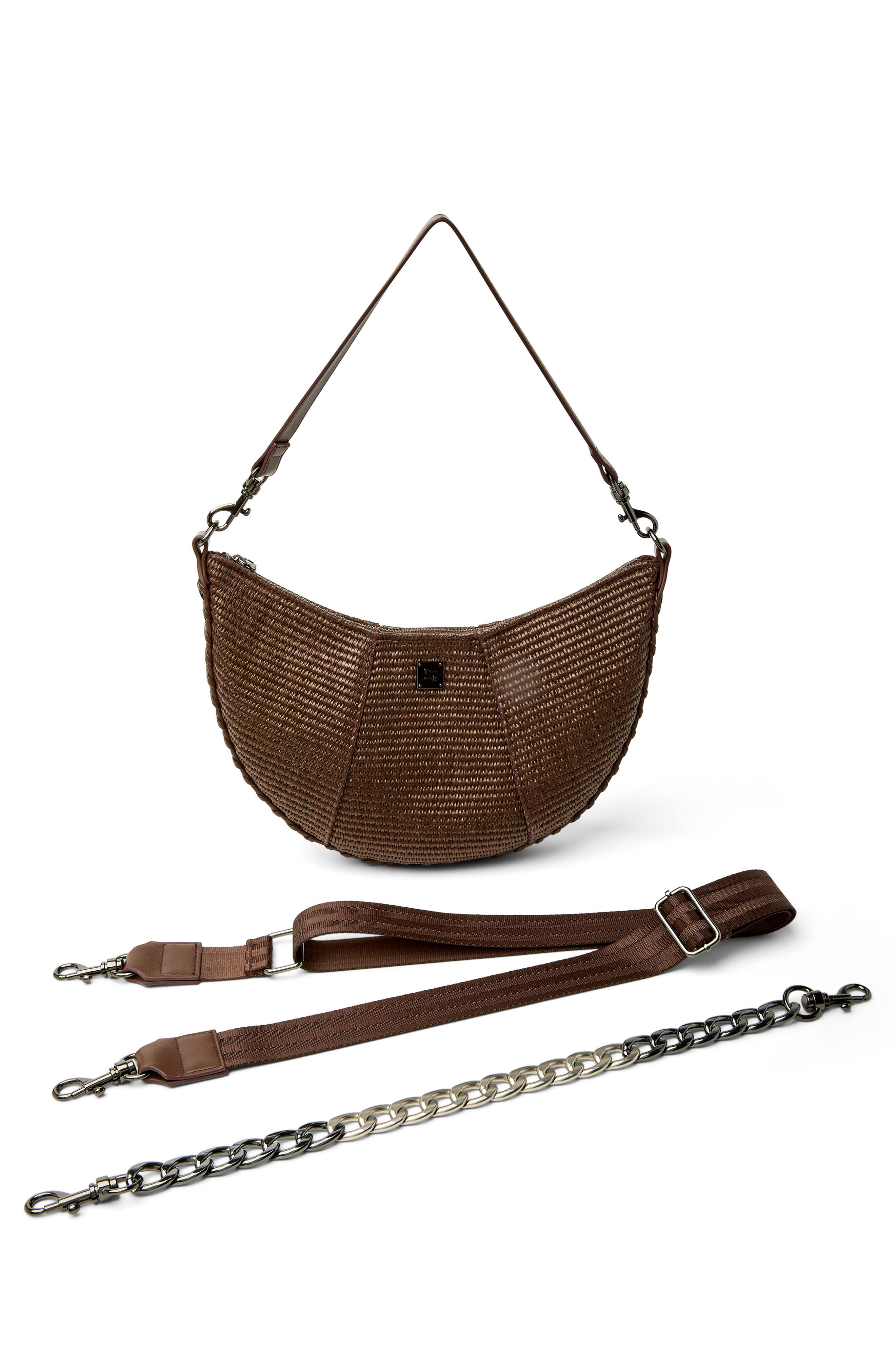THINK ROYLN Flirt Raffia Shoulder Bag, Alternate, color, Espresso Raffia And Luxe