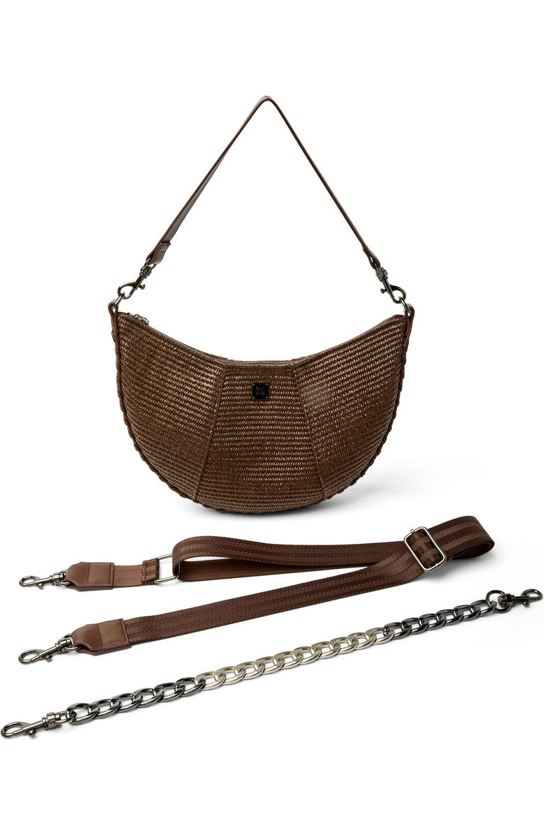 THINK ROYLN Flirt Raffia Shoulder Bag, Alternate, color, Espresso Raffia And Luxe