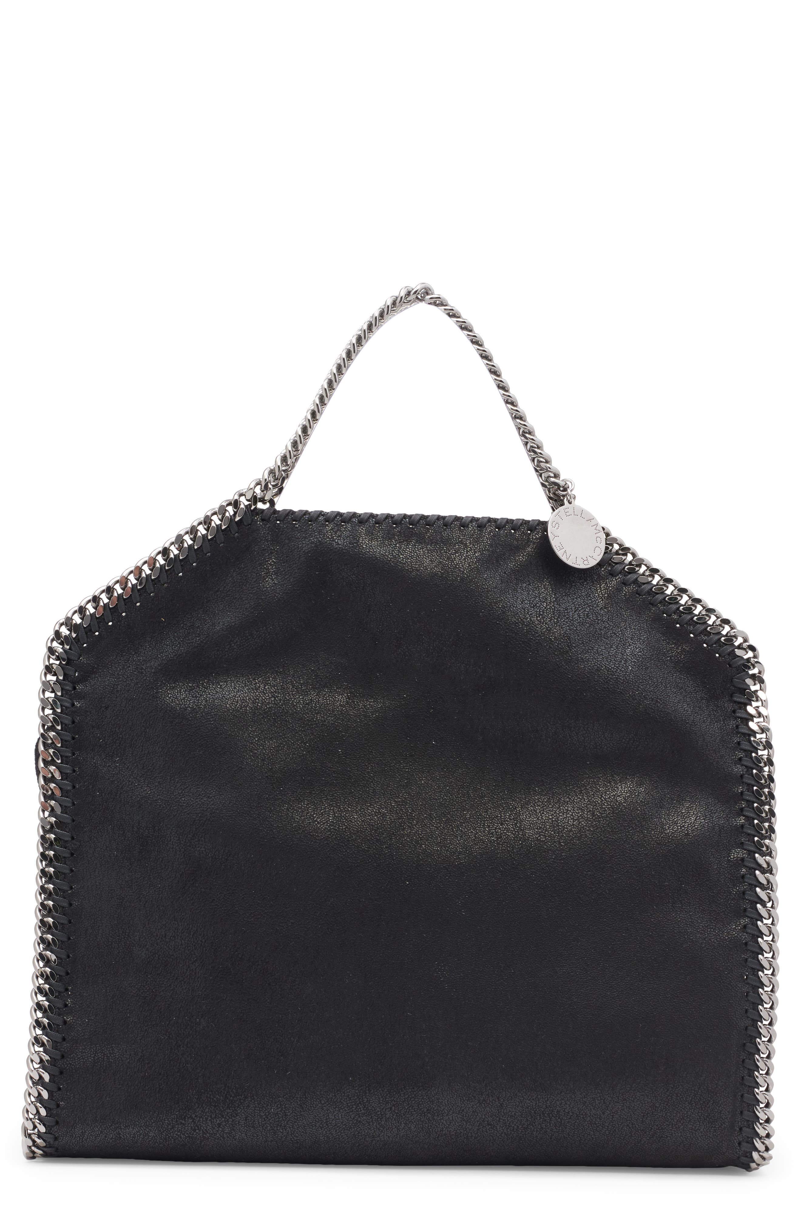 Stella McCartney Falabella Shaggy Deer Faux Leather Foldover Tote, Alternate, color, Black