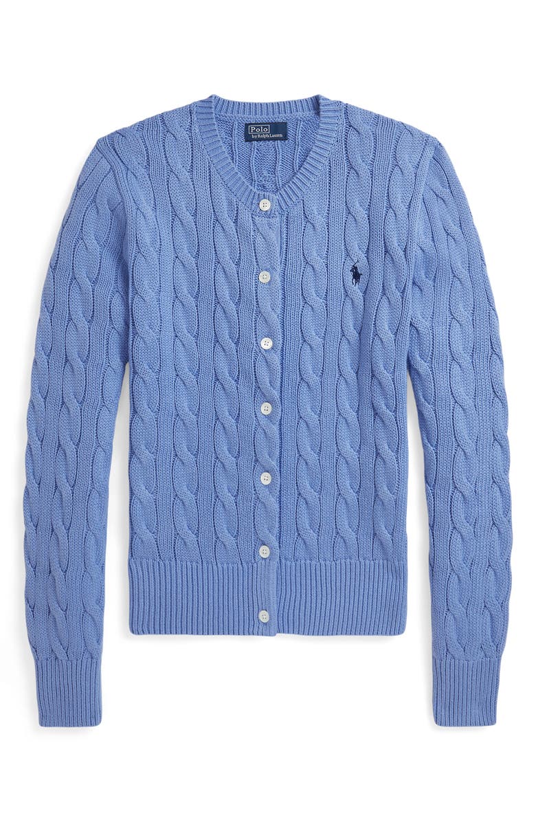 Polo Ralph Lauren Cable Knit Cotton Crewneck Cardigan, Main, color, New Litchfield Blue