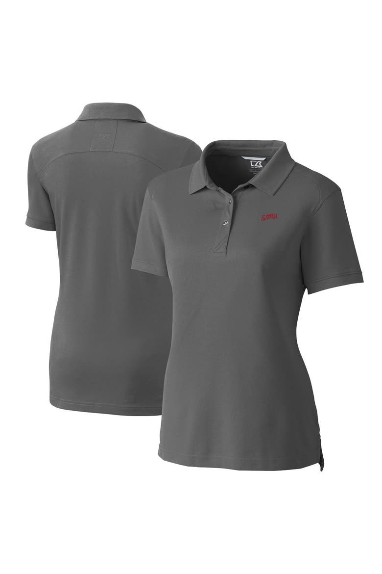 Women's Cutter & Buck  Gray SMU Mustangs Vault DryTec Advantage Tri-Blend Pique Womens Polo, Main, color, Gray