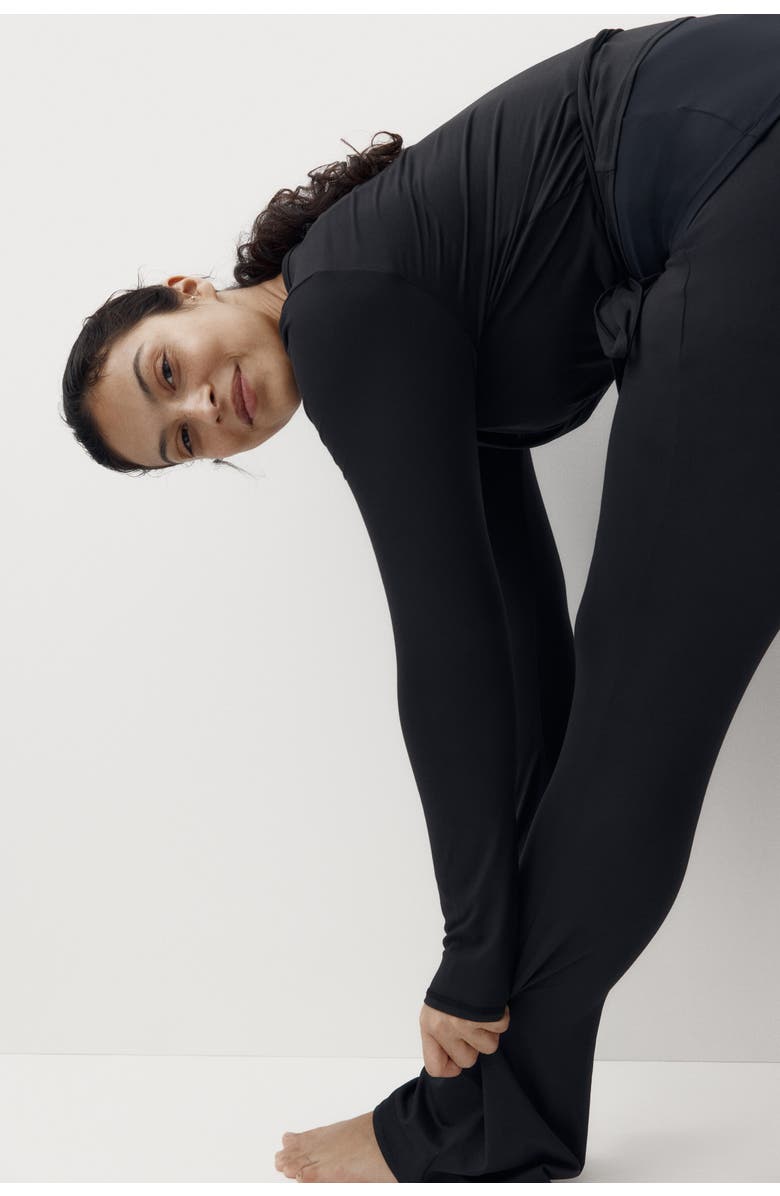 H&M Flared Brushed Jersey Trousers, Alternate, color, Black