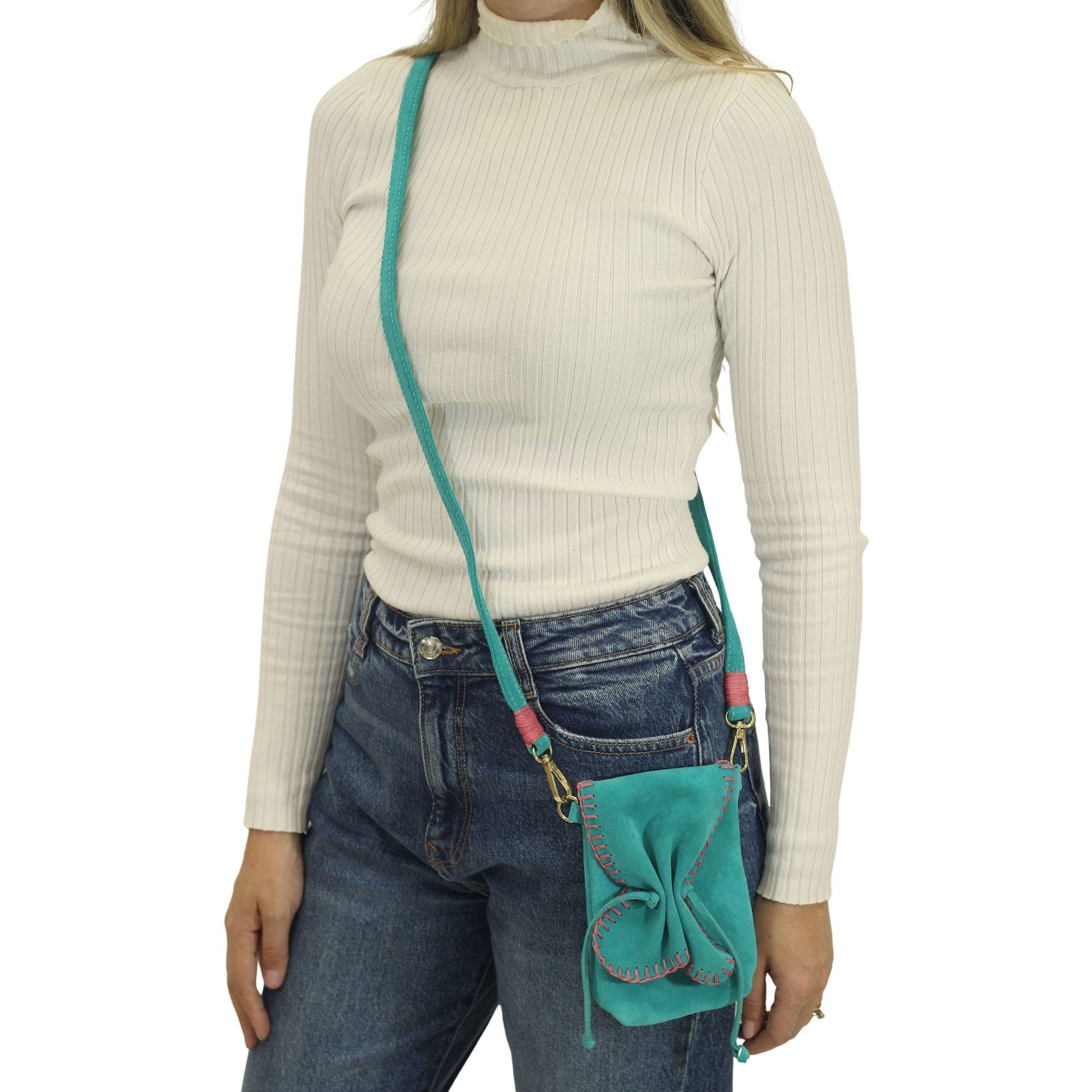 Cell Phone Butterly Suede Leather Bag, Alternate, color, Sky