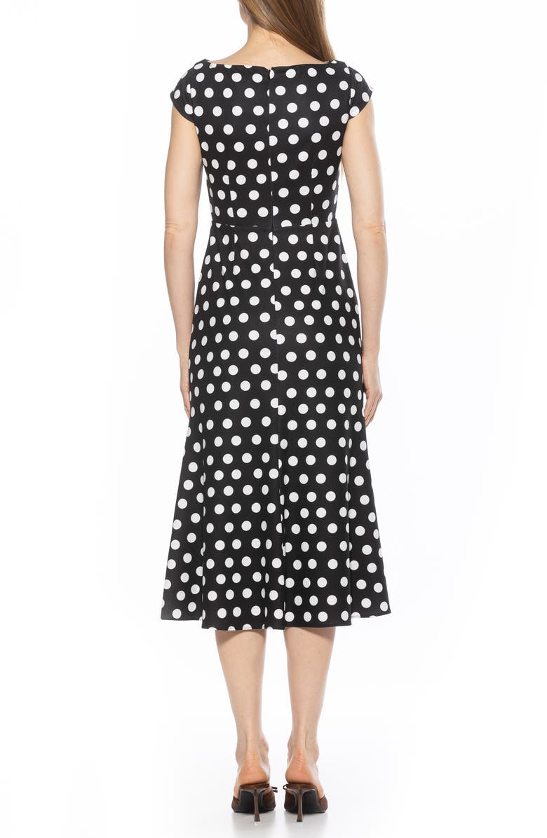 Alexia Admor Loreli Boat Neck Midi Dress, Alternate, color, Black White Polka Dots