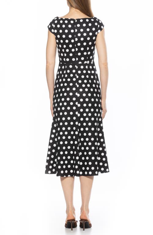 Alexia Admor Loreli Boat Neck Midi Dress In Black White Polka Dots
