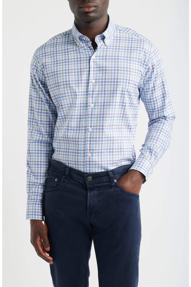Felix Gingham Check Performance Twill Button-Down Shirt, Main, color, BLUE FREESIA