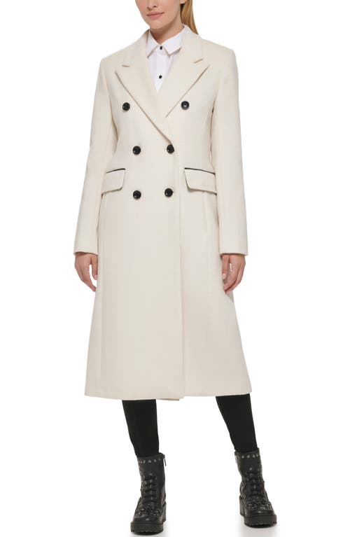 Karl Lagerfeld Wool Blend Double Breasted Coat In White