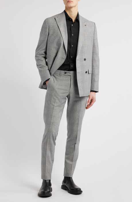 AllSaints Ridley Slim Fit Double Breasted Grey Glen Plaid Suit
