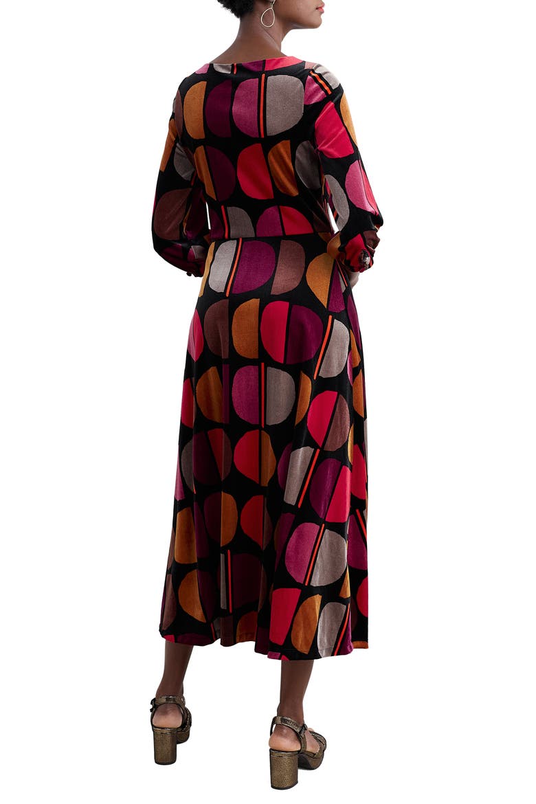 Oak Cottage Geo Print Velvet Midi Dress, Alternate, color, HALF MOON STAMP ONYX