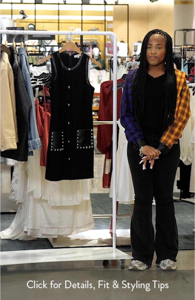 Bryanna Stud Sleeveless Faux Leather Trim Minidress, sales video thumbnail