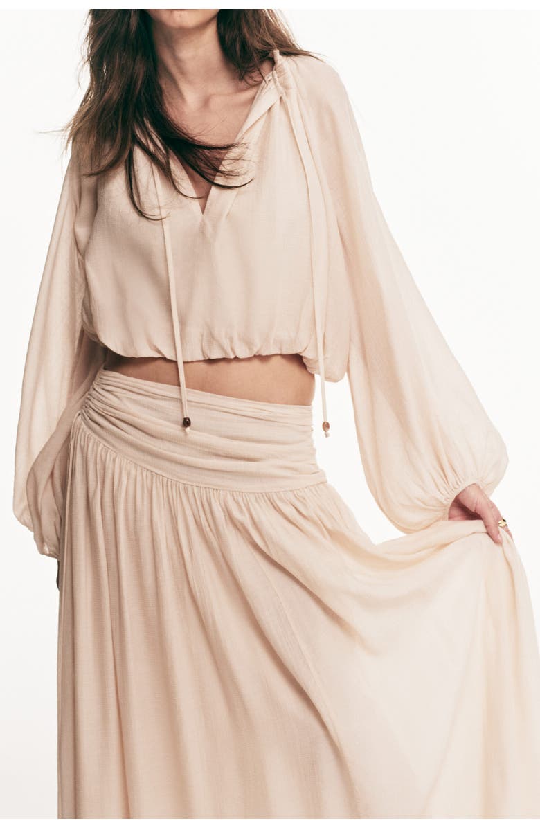 H&M Gathered Crêpe Skirt, Alternate, color, Pale Orange