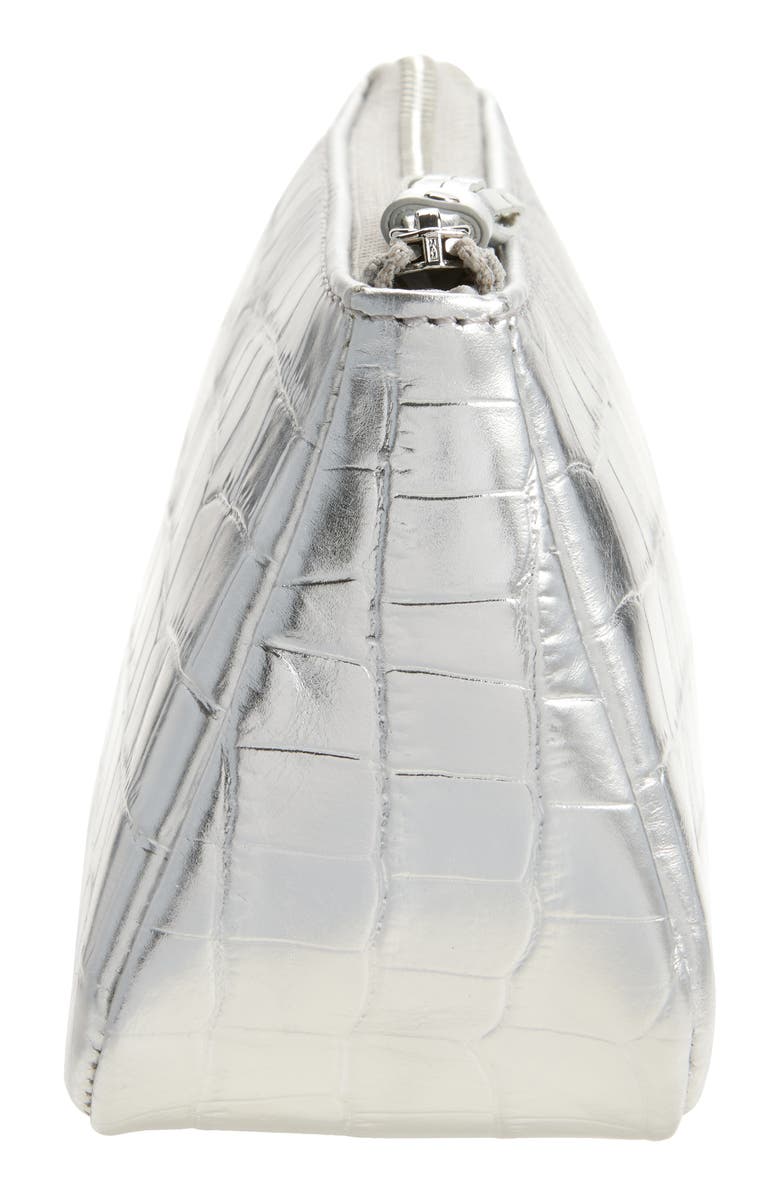 MZ Wallace Small Luna Croc Embossed Metallic Leather Cosmetic Pouch, Alternate, color, Silver Croc Effect