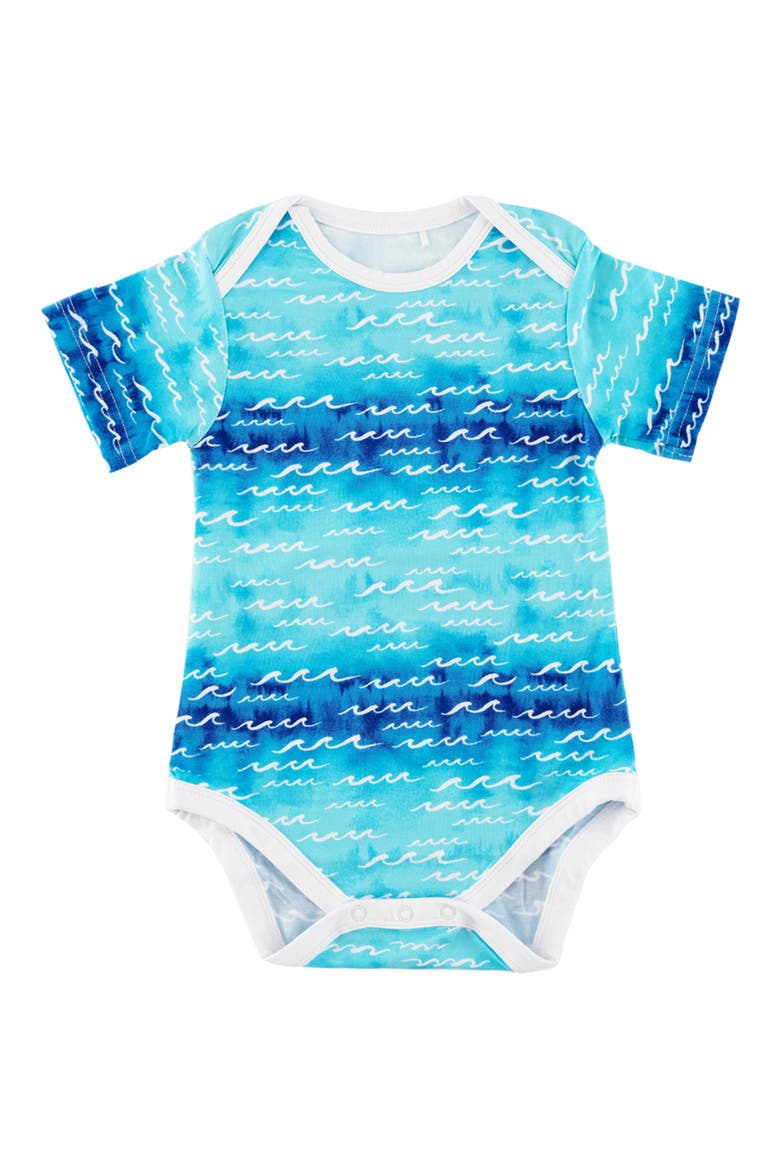 Nalu Wave Print Bodysuit, Main, color, BLUE