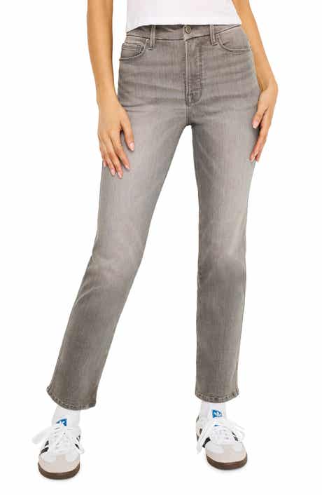 Good American Good Curve Raw Hem High Waist Straight Leg Jeans