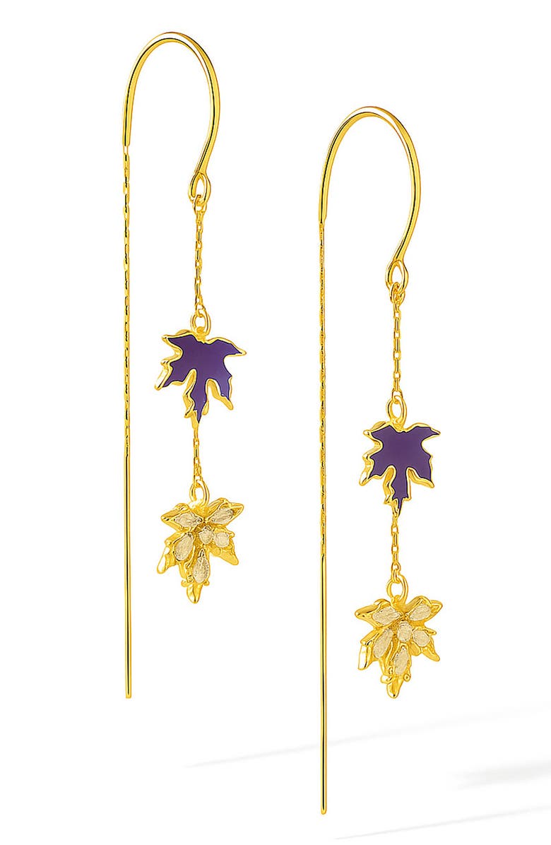 LA MENO Purple Leaf Threader Earrings, Main, color, Gold