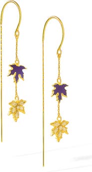 LA MENO Purple Leaf Threader Earrings