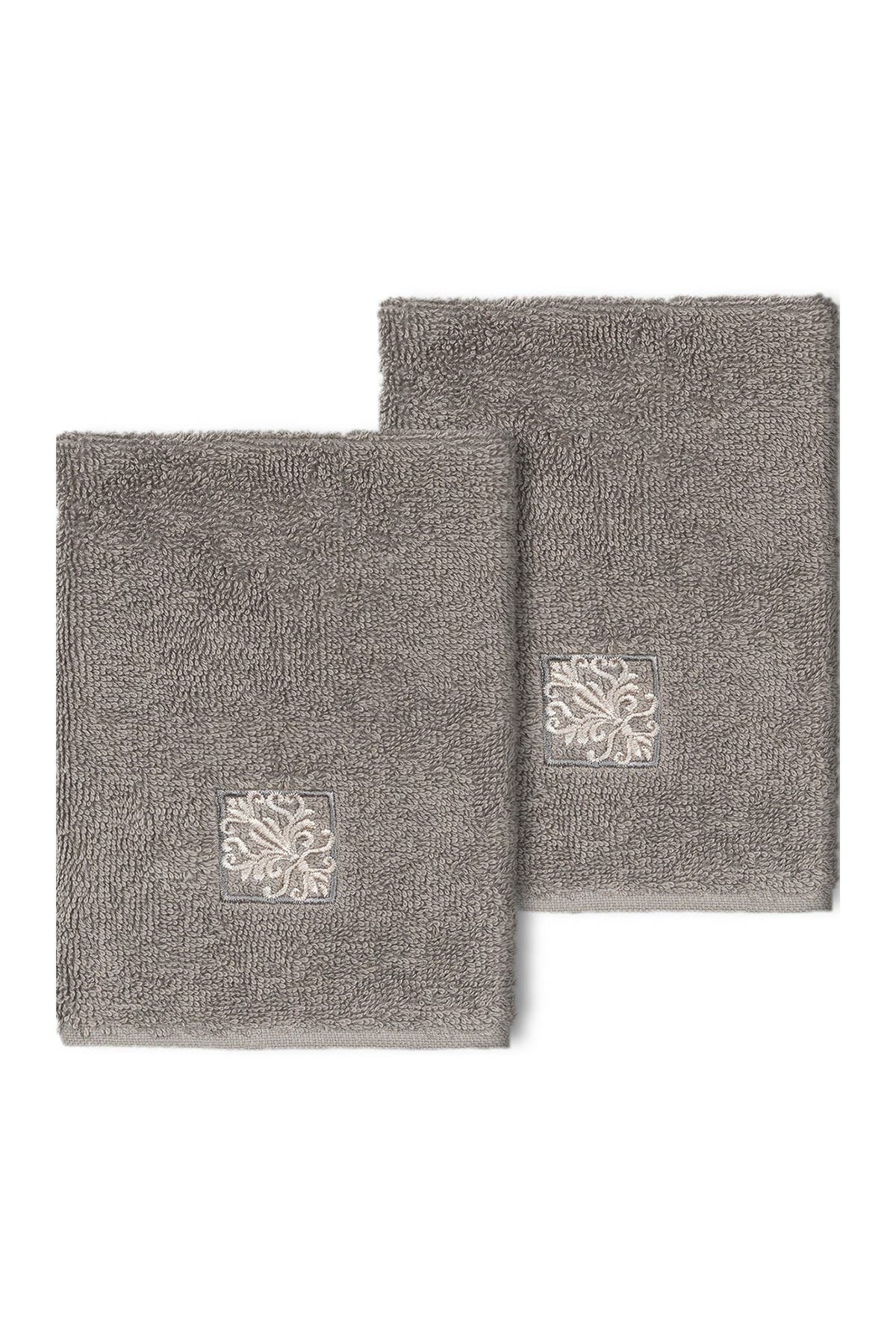 Linum Home Textiles Vivian Embellished Washcloth - Set of 2 - Dark Gray