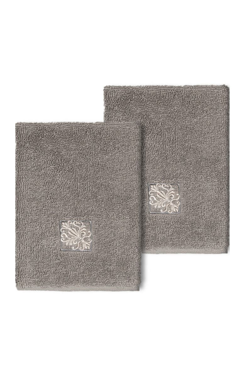 Linum Home Textiles Vivian Embellished Washcloth - Set of 2 - Dark Gray, Main, color, Dark Gray