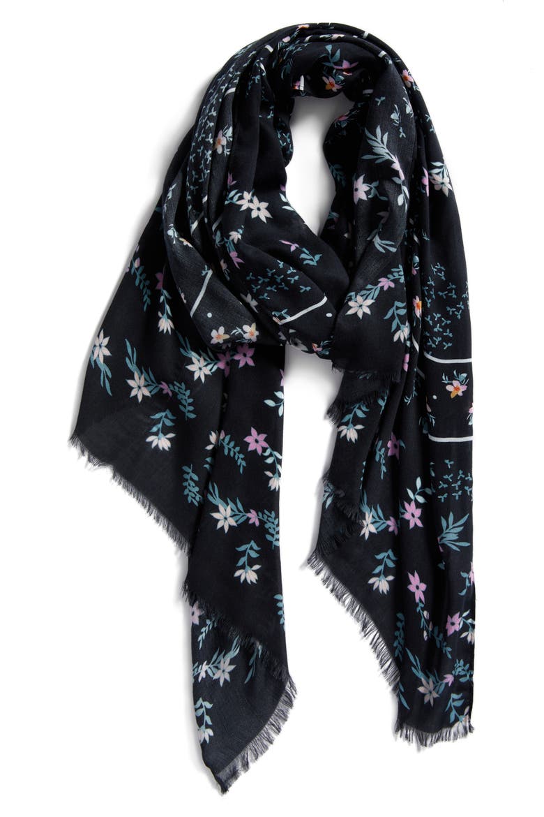 Twilight Floral Scarf, Alternate, color, BLACK
