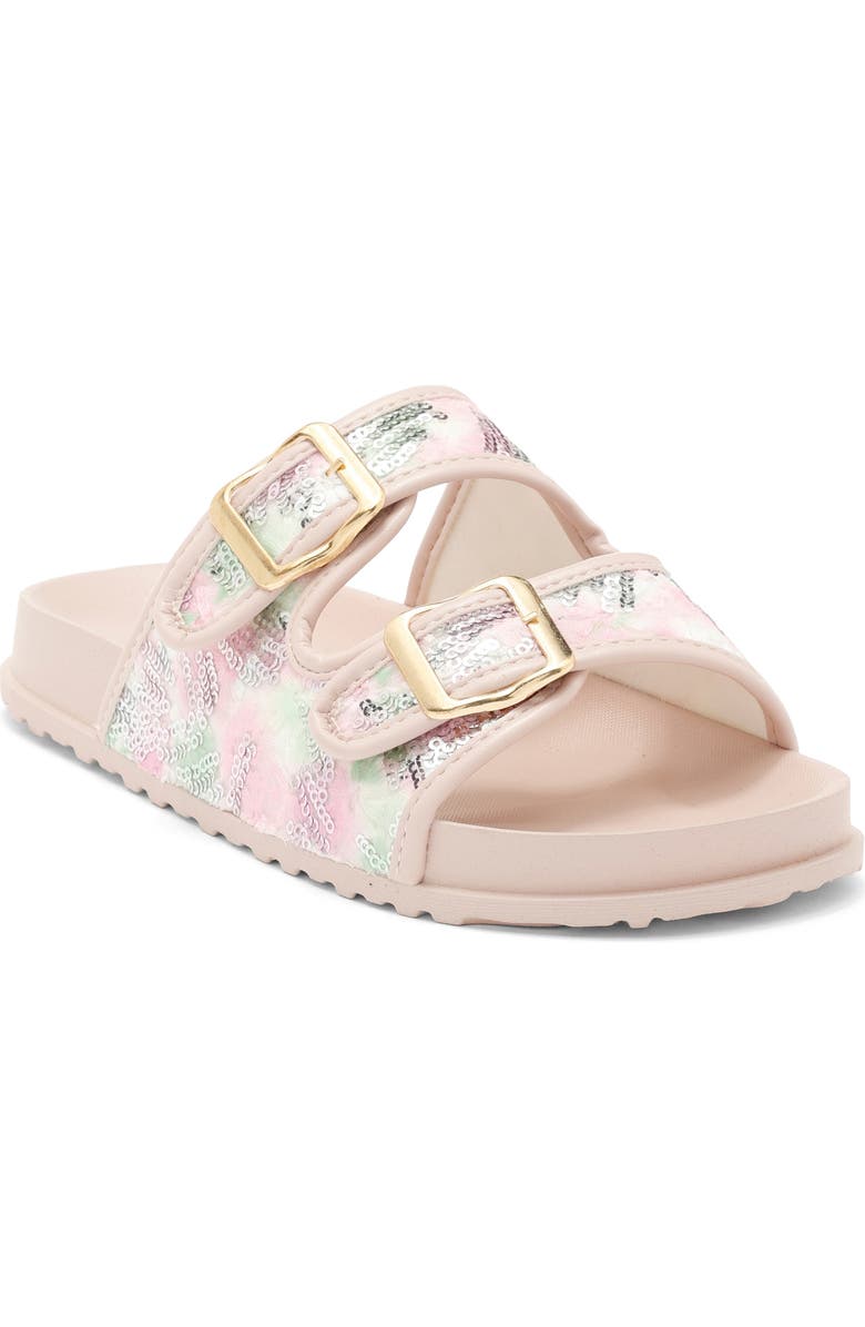 bebe Kids' Double Strap Slide Sandal, Main, color, White Multi